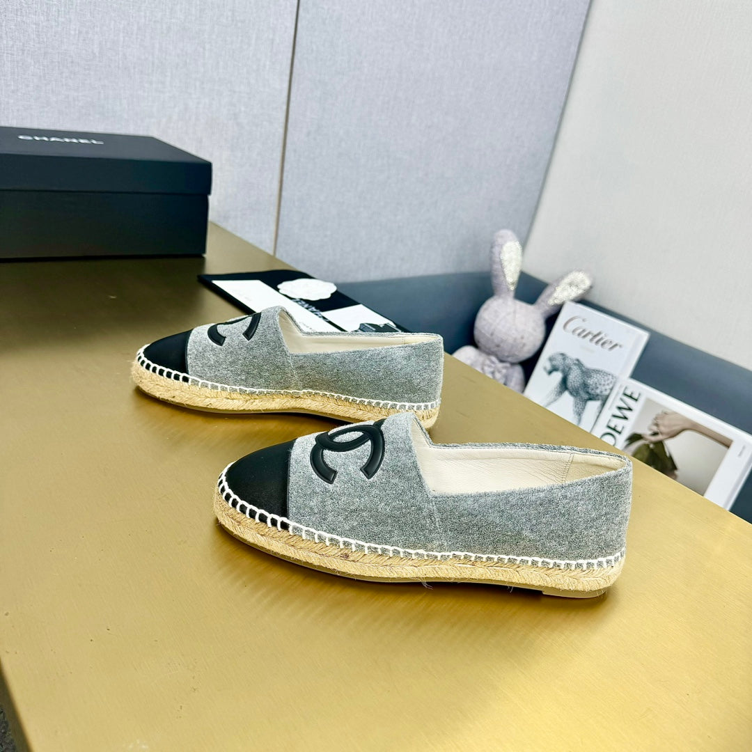 espadrilles dark grey fabric black calfskin