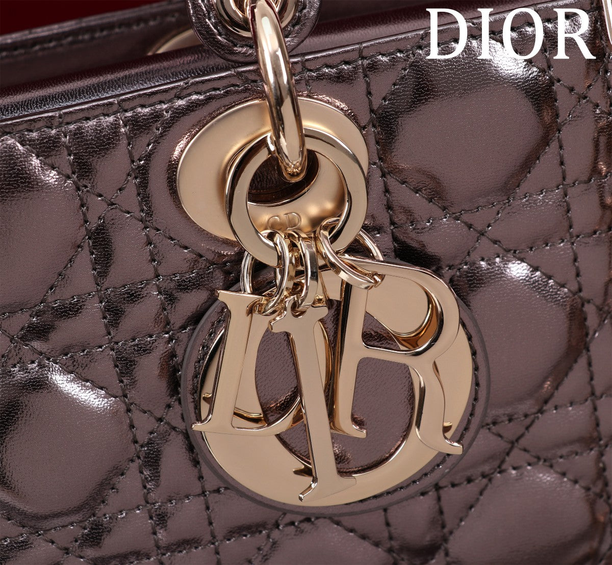 medium lady d-joy 26 dark purple metalic lambskin