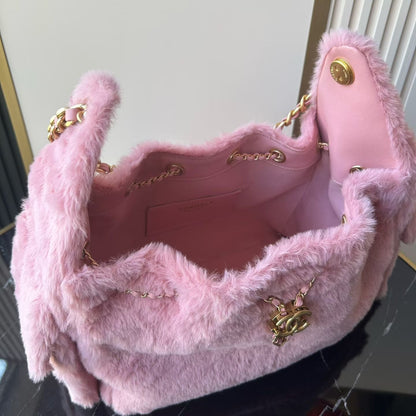 Chane 2026 Hobo Bag 30cm Pink Fur Leather
