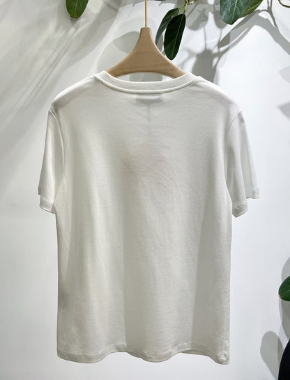 Miumiu 2026 Short-sleeved T-shirt With 3D Embroidered Logo White Black Cotton