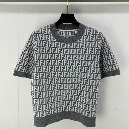 Fendi 25 Knitted Round Neck Short Sleeves Gray Wool F155
