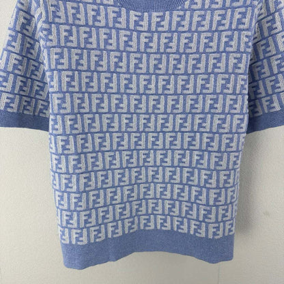 Fendi 25 Knitted Round Neck Short Sleeves Blue Wool F155