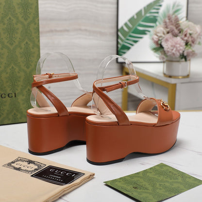 GG  Horsebit Wedges Sandals Orange