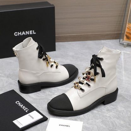 CC Ankle Boots 30mm White Wrinkled Cowhide