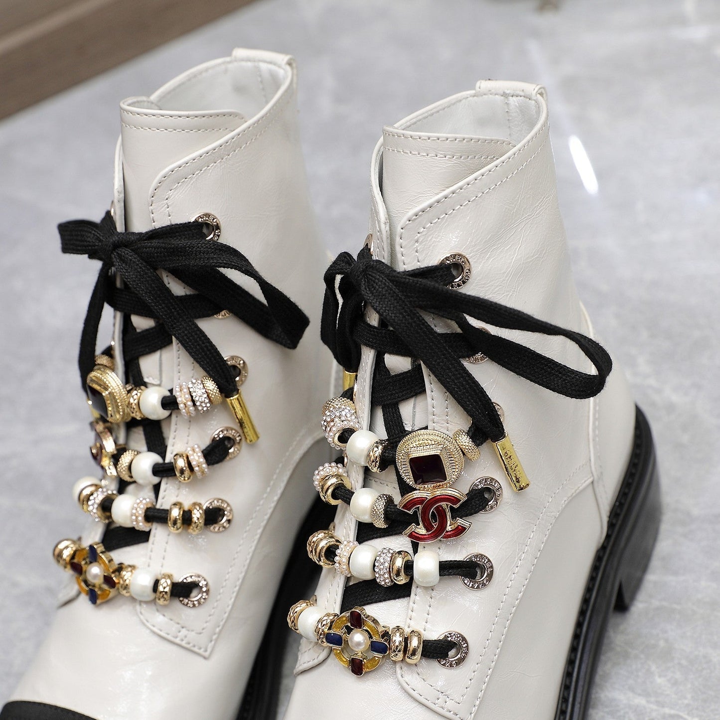 CC Ankle Boots 30mm White Wrinkled Cowhide