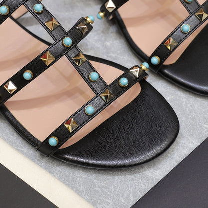 VT 25 Rockstud leather slides Black Sheepskin 289663