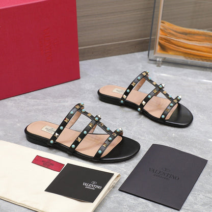 VT 25 Rockstud leather slides Black Sheepskin 289663