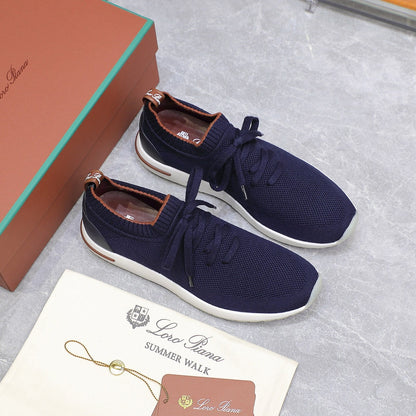 LP lady Flexy Walk Sneaker Navy Blue mix Orange Wool and  Calfskin 310450