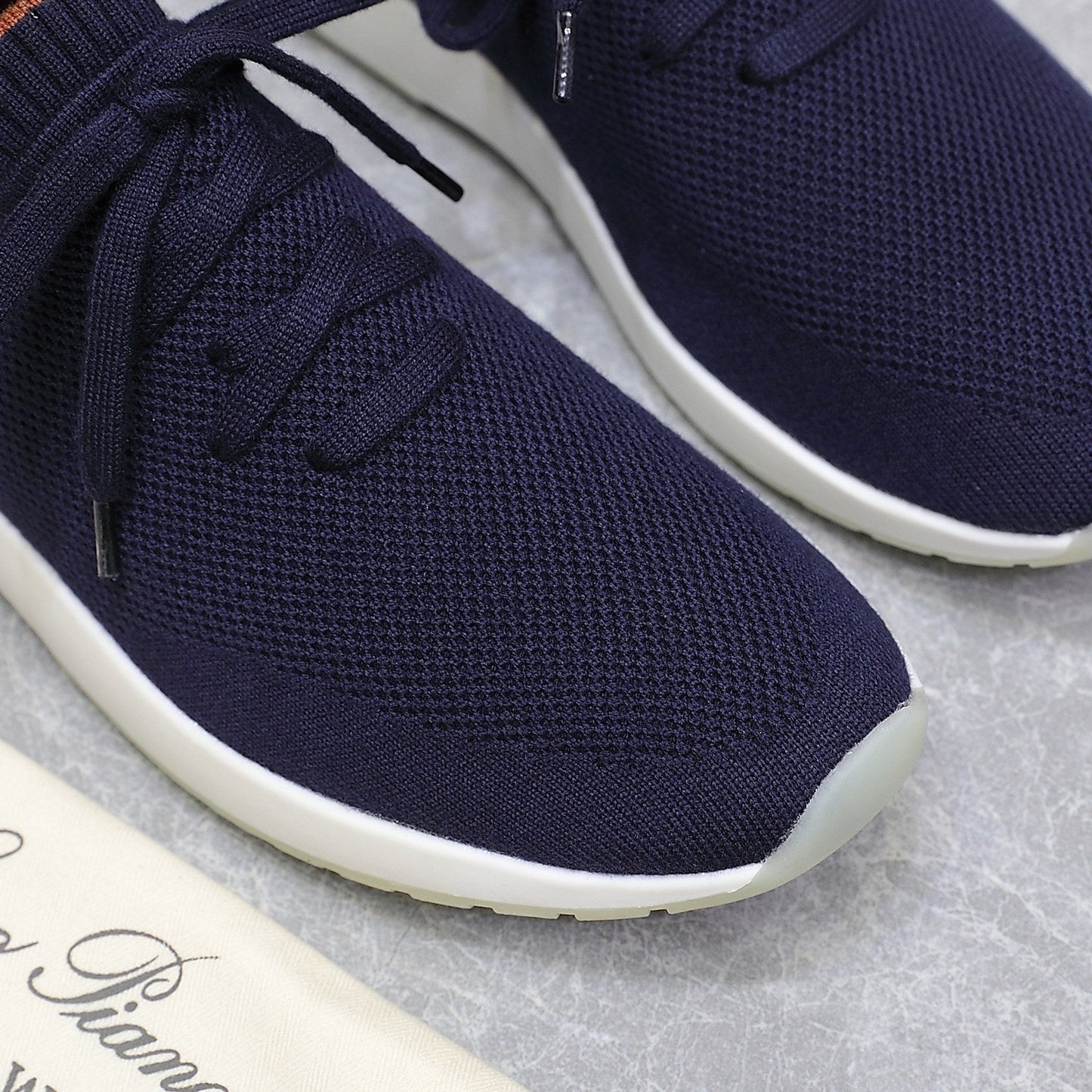 LP lady Flexy Walk Sneaker Navy Blue mix Orange Wool and  Calfskin 310450