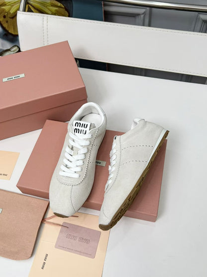 Miumiu Plume Sneakers White Suede 456283
