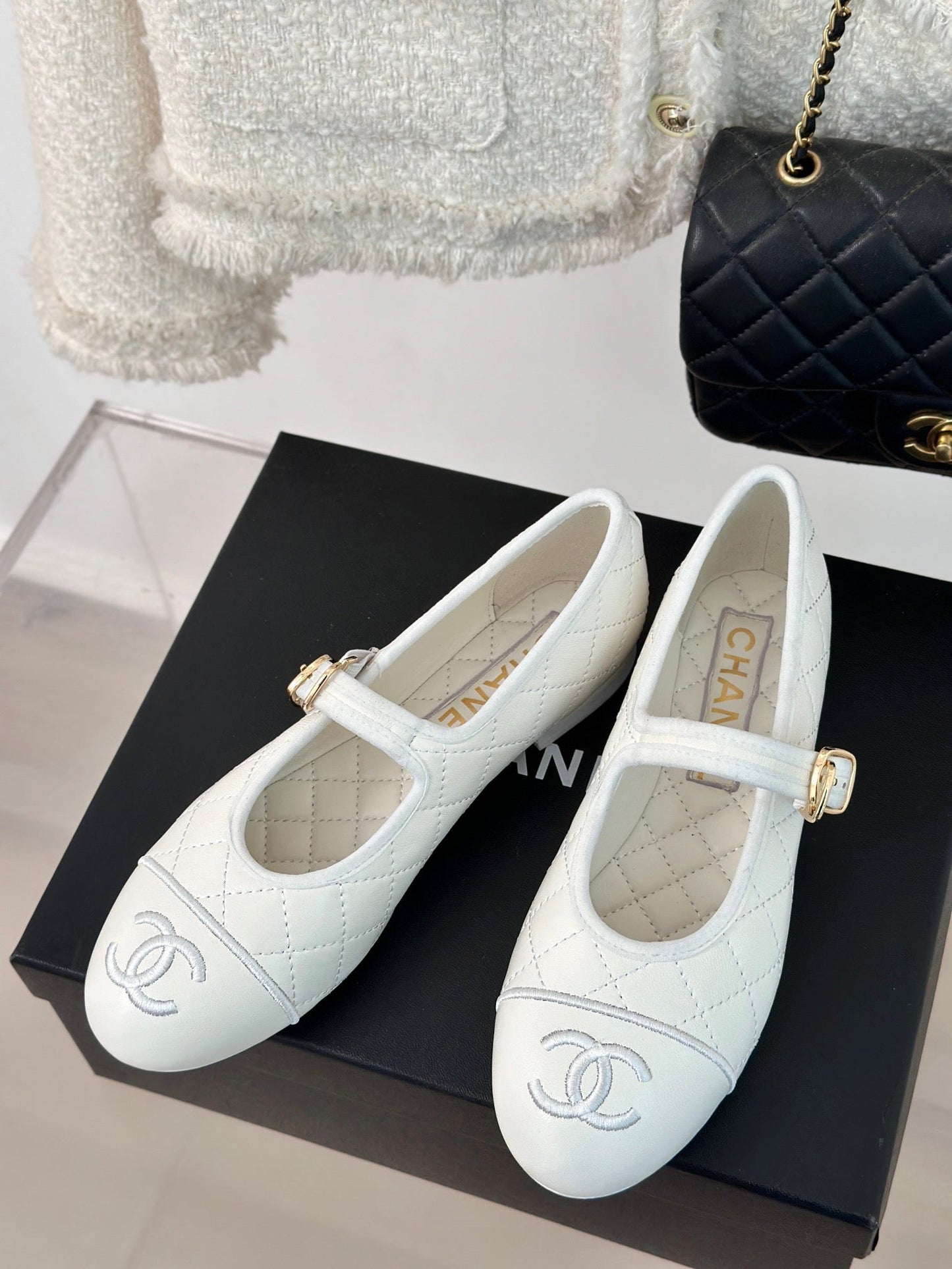 mary jane white quilted lambskin