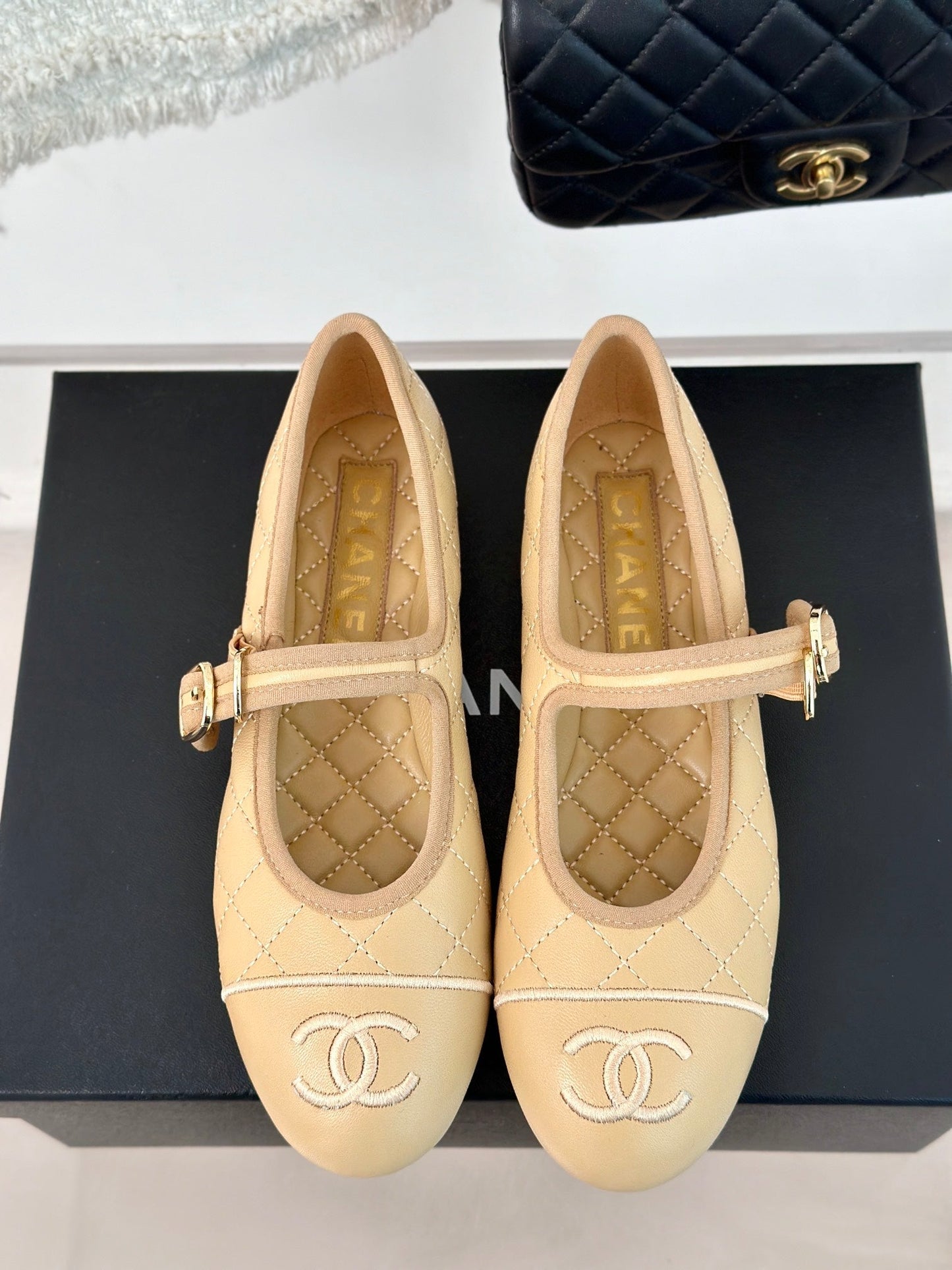 mary jane beige quilted lambskin