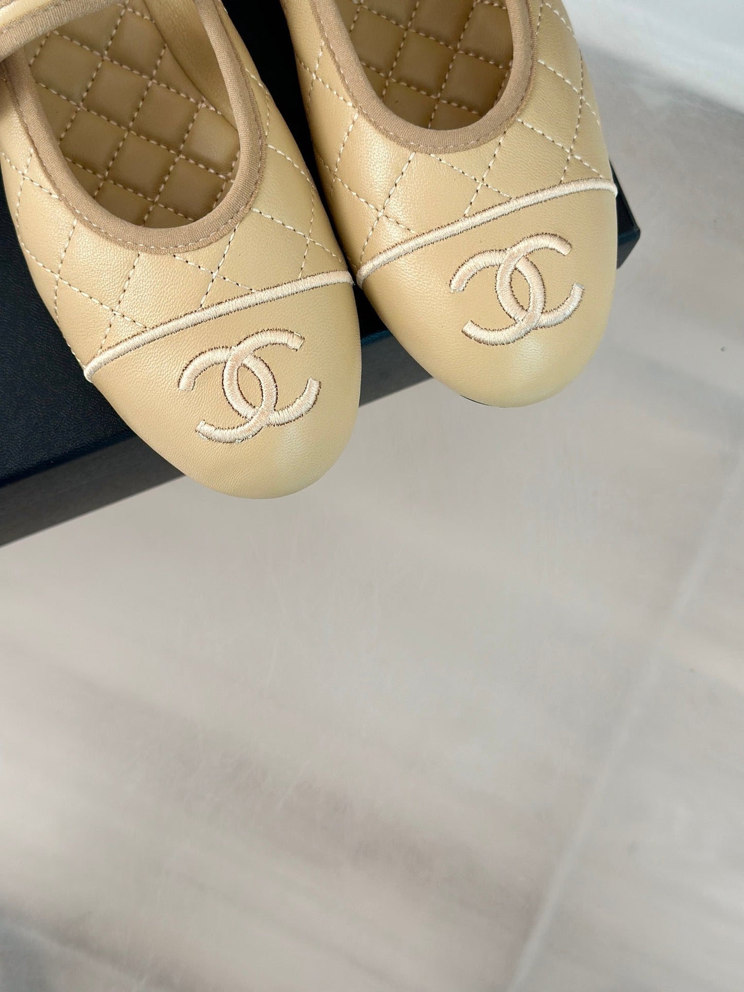 mary jane beige quilted lambskin