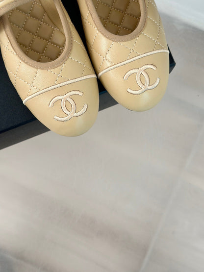 mary jane beige quilted lambskin