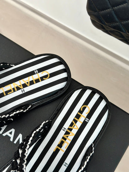 CC 25 Thong Sandal Braided Striped Black White