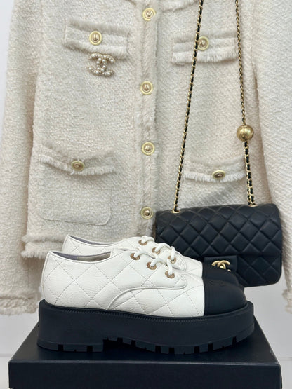 CC Classic Sneaker 50mm White Quilted Wrinkled Calfskin