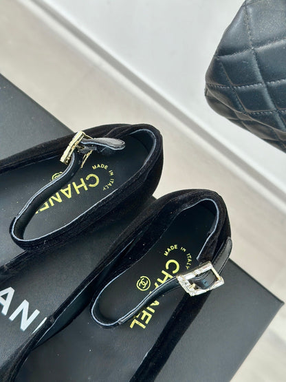 CC Mary Jane Black Velvet Lambskin Lining