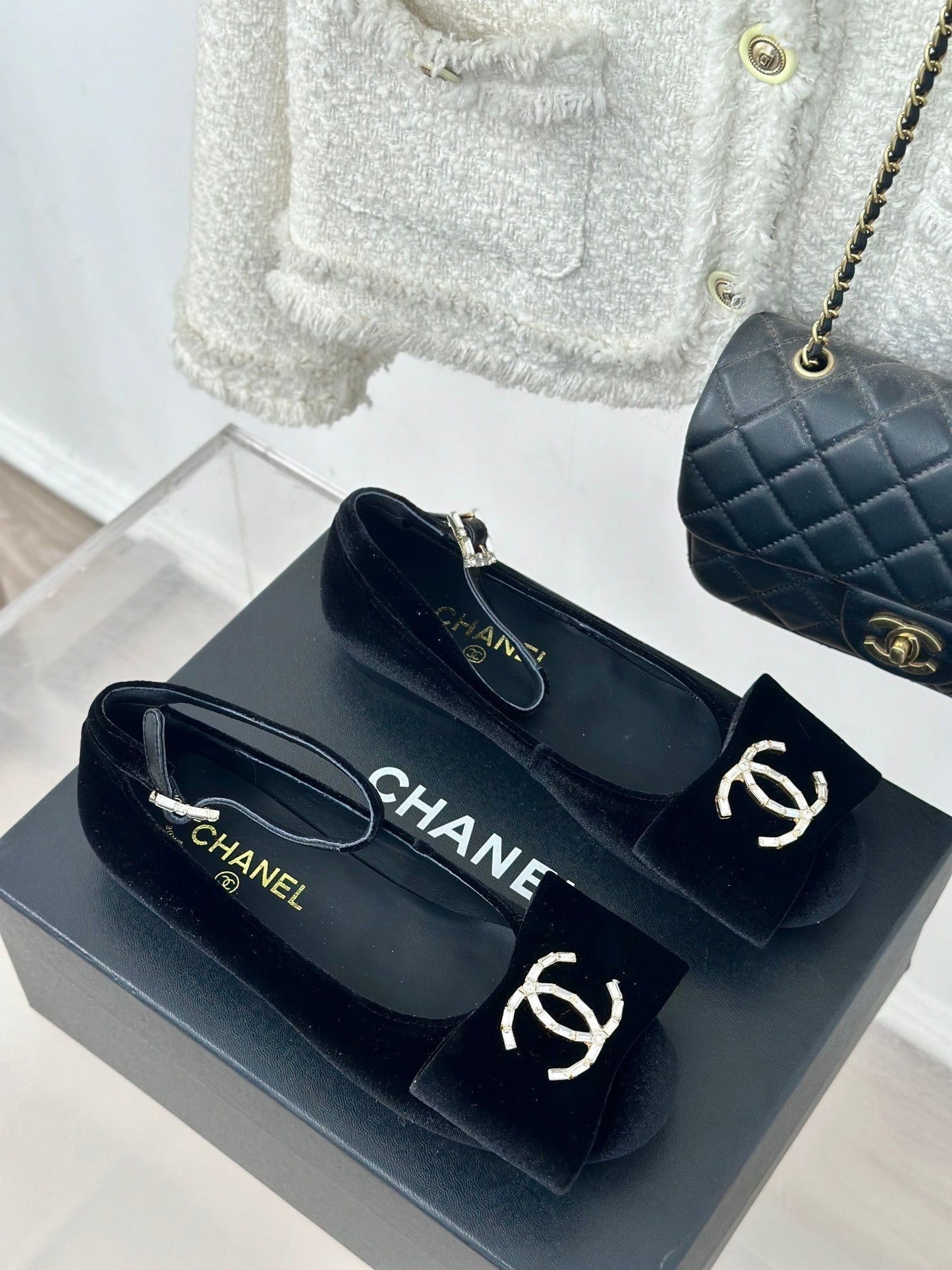 CC Mary Jane Black Velvet Lambskin Lining