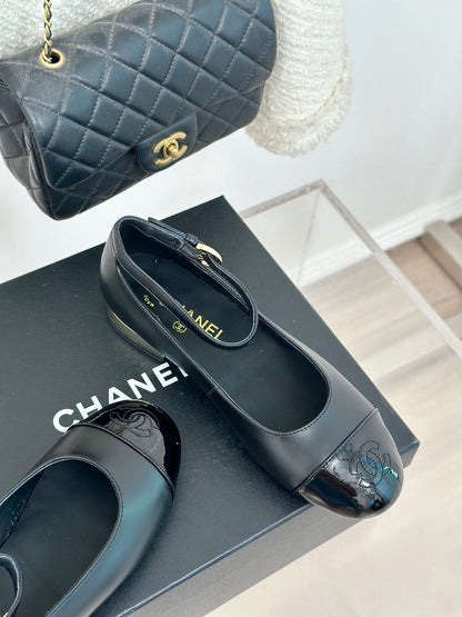 CC Mary Jane Plain Black Round Nose Lambskin