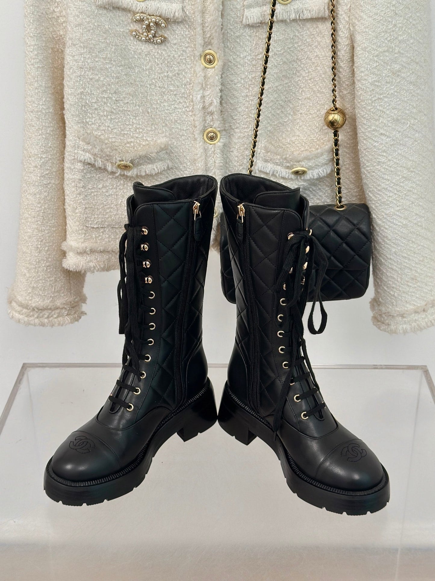 CC High Boots 50mm Black Quilted Calfskin