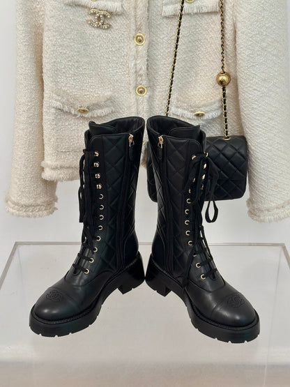 CC High Boots 50mm Black Quilted Calfskin