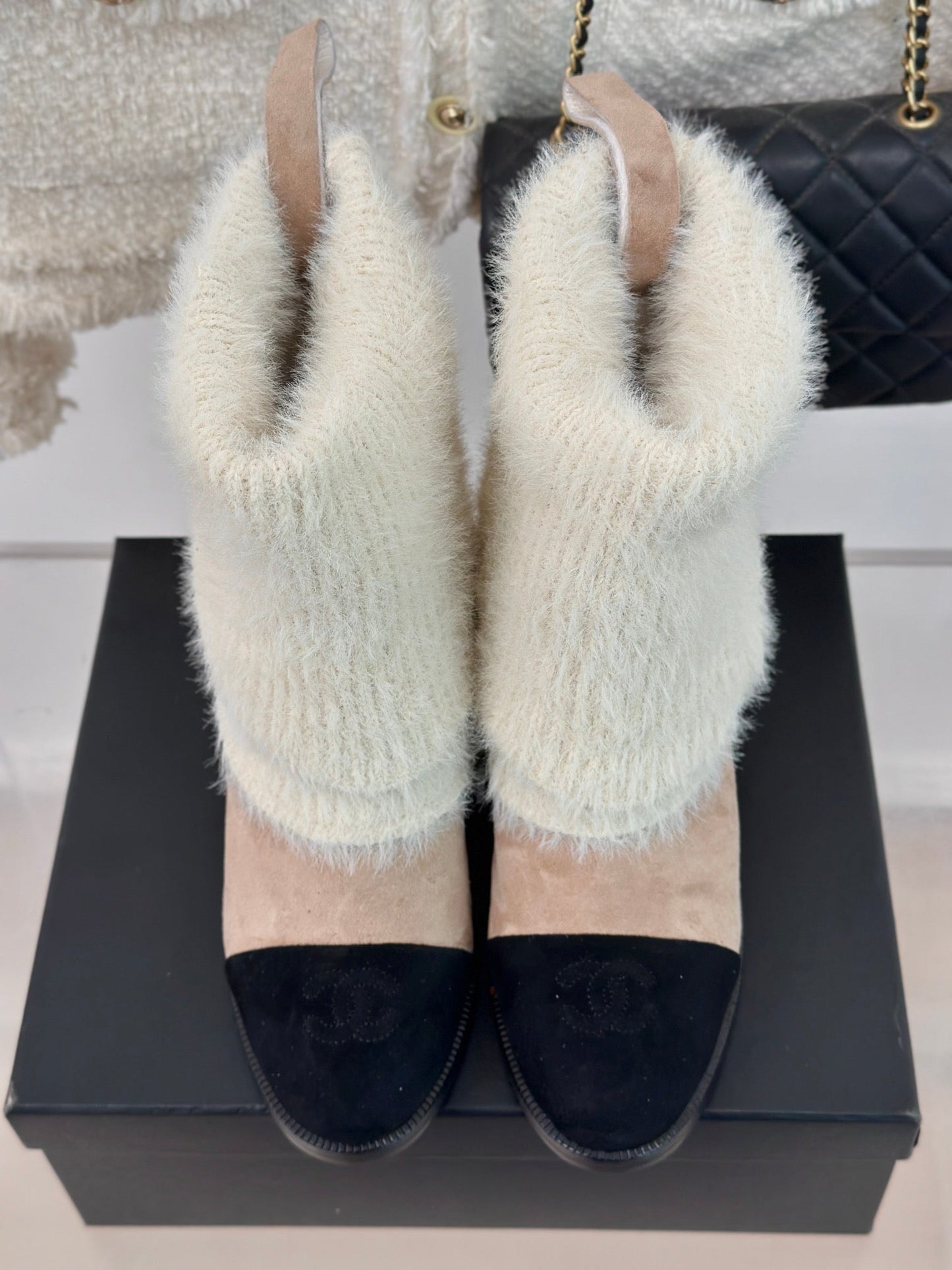 CC Short Boots 60mm Beige White Suede And Wool Yarn
