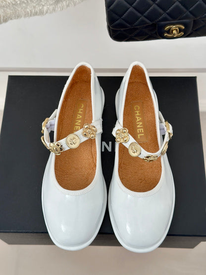 CC Mary Jane Glossy White Cowhide And Lambskin