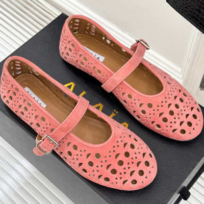 Alaia Women's Ballet Flat Pink Suede 293227