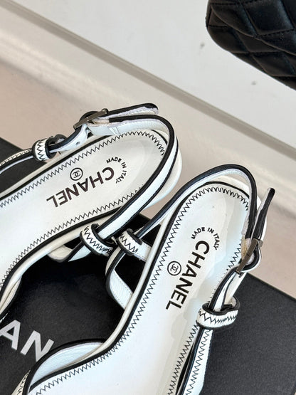 Chanel 25 Slingback White Black Sheepskin 473059