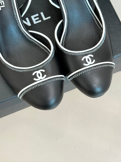 Chanel 25 Slingback Black White Sheepskin 473060