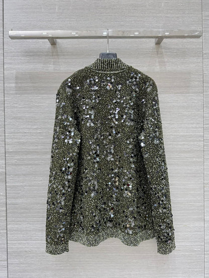 Gucci 25 Knitted Polo Long-sleeved Top Green Gray Wool