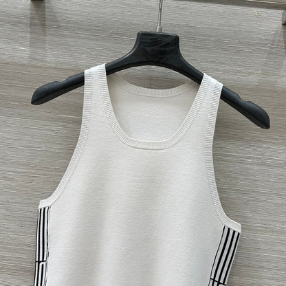 CD 25 Embroidery Knitted Vest Top White Polyester Cotton