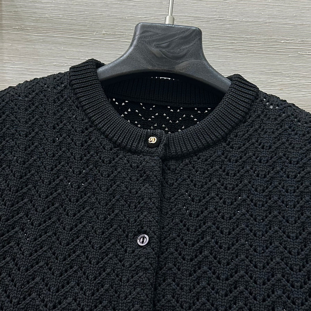 Gucci 25 Hollow Knitted Cardigan Black Polyester Fiber