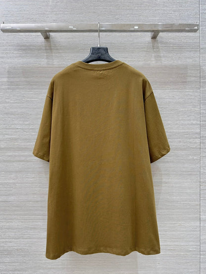 Loewe 25 Floral Embroidered Short-sleeved T-shirt Olive Brown Cotton