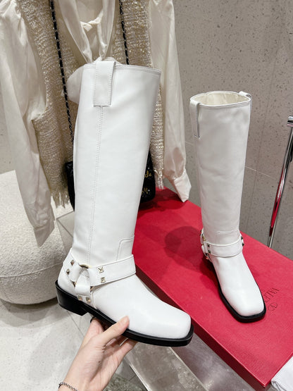 Valentino 2025 Biker High Boot White Calfskin 554163
