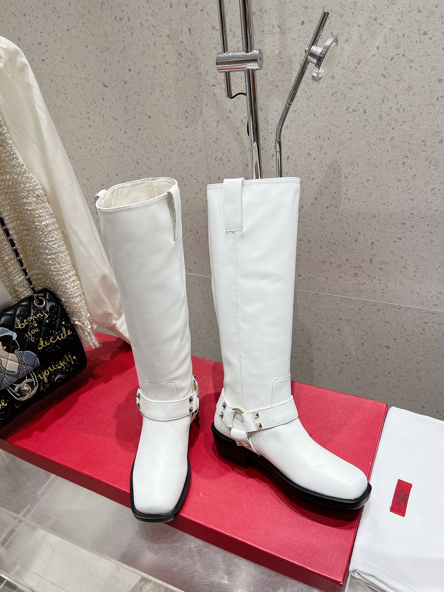 Valentino 2025 Biker High Boot White Calfskin 554163