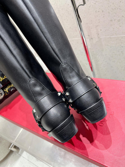 Valentino 2025 Biker High Boot Black Calfskin 554165