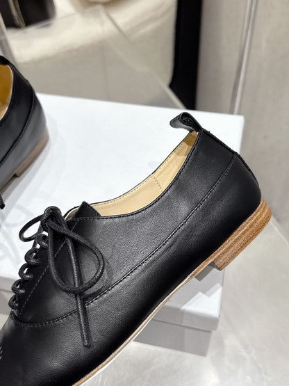 Celine 25 Lise Perforated Triomphe Richelieu Shoe Black Lambskin 554195
