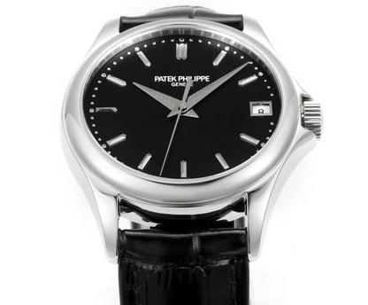 Patek Philippe Calatrava 37mm Black Dial Black Leather Strap