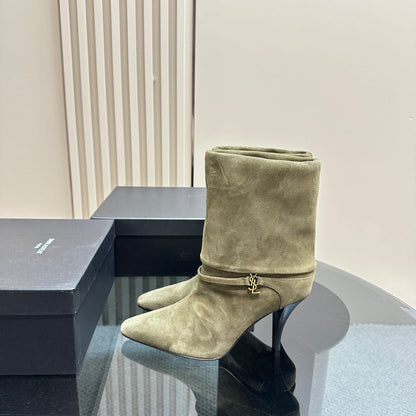 NIKI BOOTIES IN BASIL GREEN SUEDE