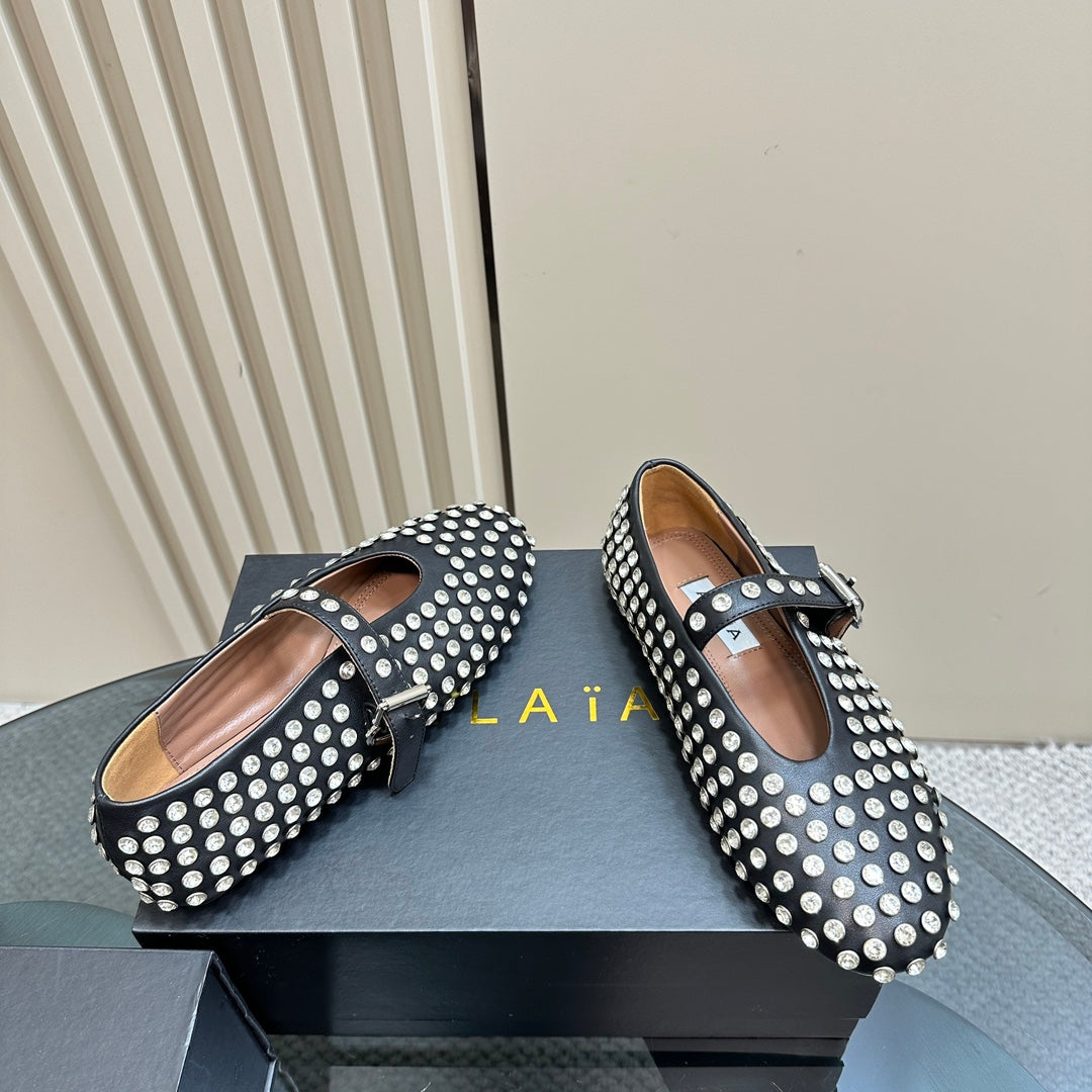 Alaia Strass Suede Ballet Flats In Black 999314