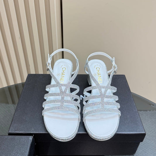 CC 25 Sandal Heels Silver Sheepskin 239420