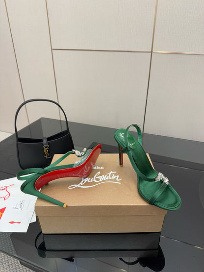 CL Diamond Sandals 10.5cm Green Silk 299881