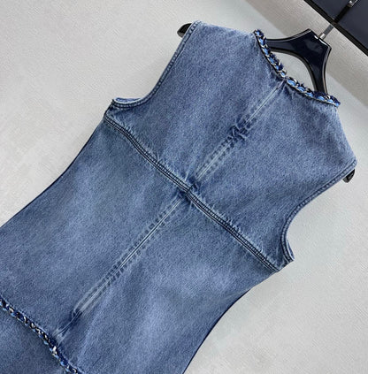 Chanel 2026 Embroidered Denim Vest Dress Blue Cotton 356148