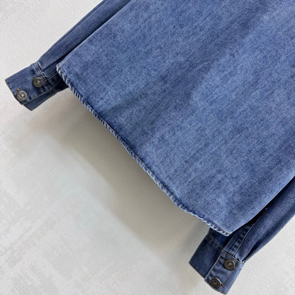 Dior 2026 Belted Denim Shirt With Black Belt Blue Cotton