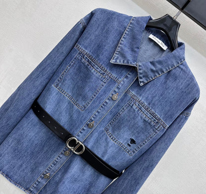 Dior 2026 Belted Denim Shirt With Black Belt Blue Cotton