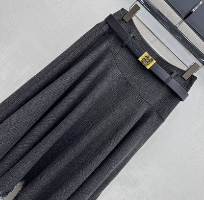 Miu Miu 2026 Asymmetrical Skirt With A Belted Waist Gray Polyester