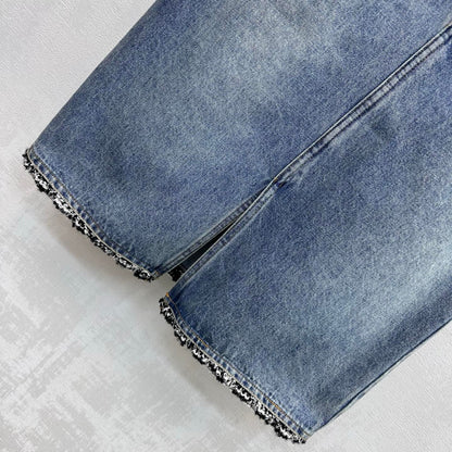 Chanel 2026 Patchwork Denim Midi Skirt Blue Cotton 363947
