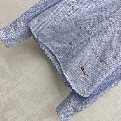 Chanel 2026 Pearl Button Chain Trim Short Shirt Blue Cotton 206642