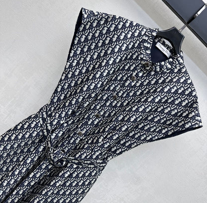 Dior 2026 Jacquard Waistband Dress Blue White Polyester 378703